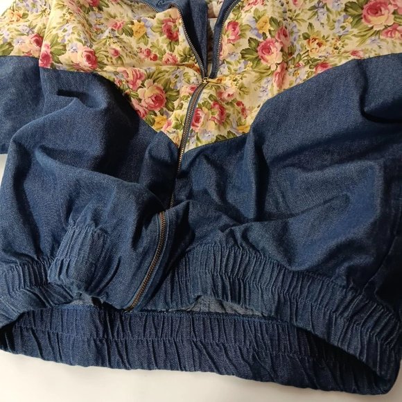 Vintage Womens M Jacket Lightweight Chambray Floral Peony Alice Martin Zip Up - Picture 14 of 16